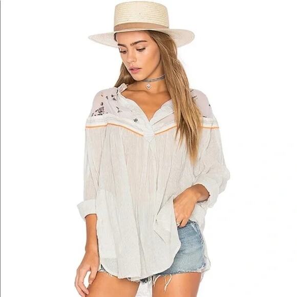 Free People Tops - Free People Top Blouse Floral Hearts Colors Chiffon Cottagecore Small Boho Shirt